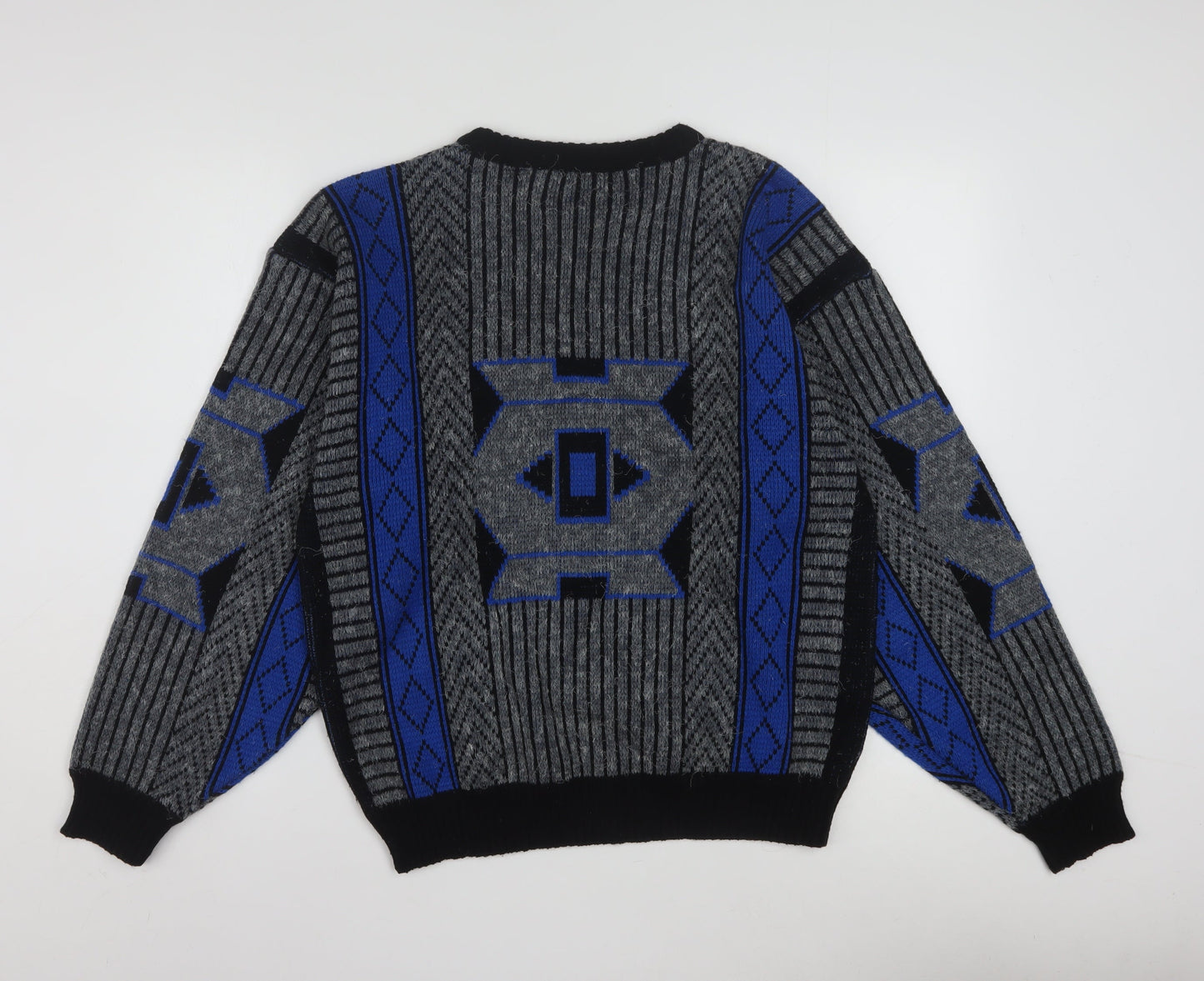 Nino Forier by Randy River Men's Blue Grey Geometric Knit Jumper M