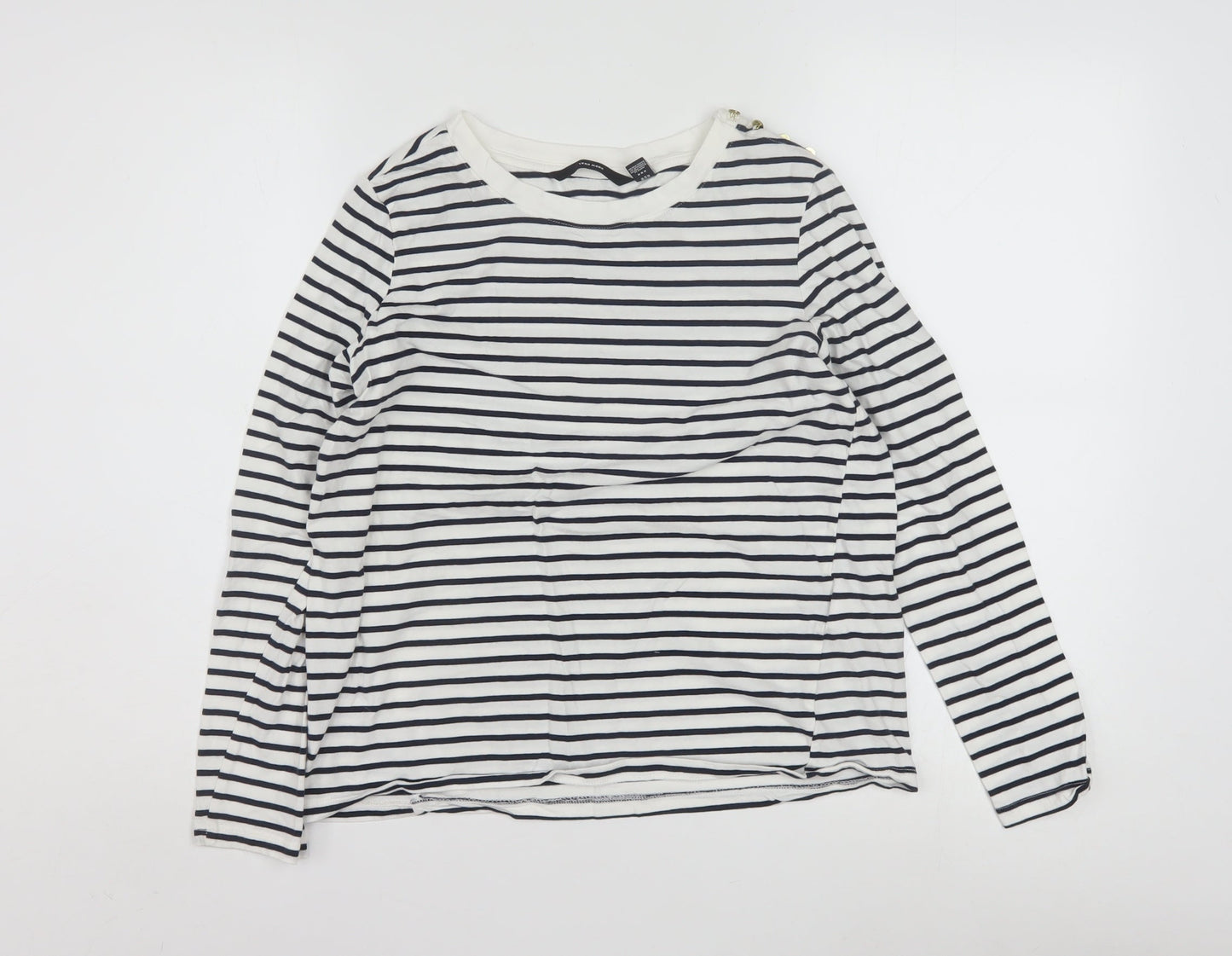 Vero Moda Women White Striped Long Sleeve Cotton T-Shirt M