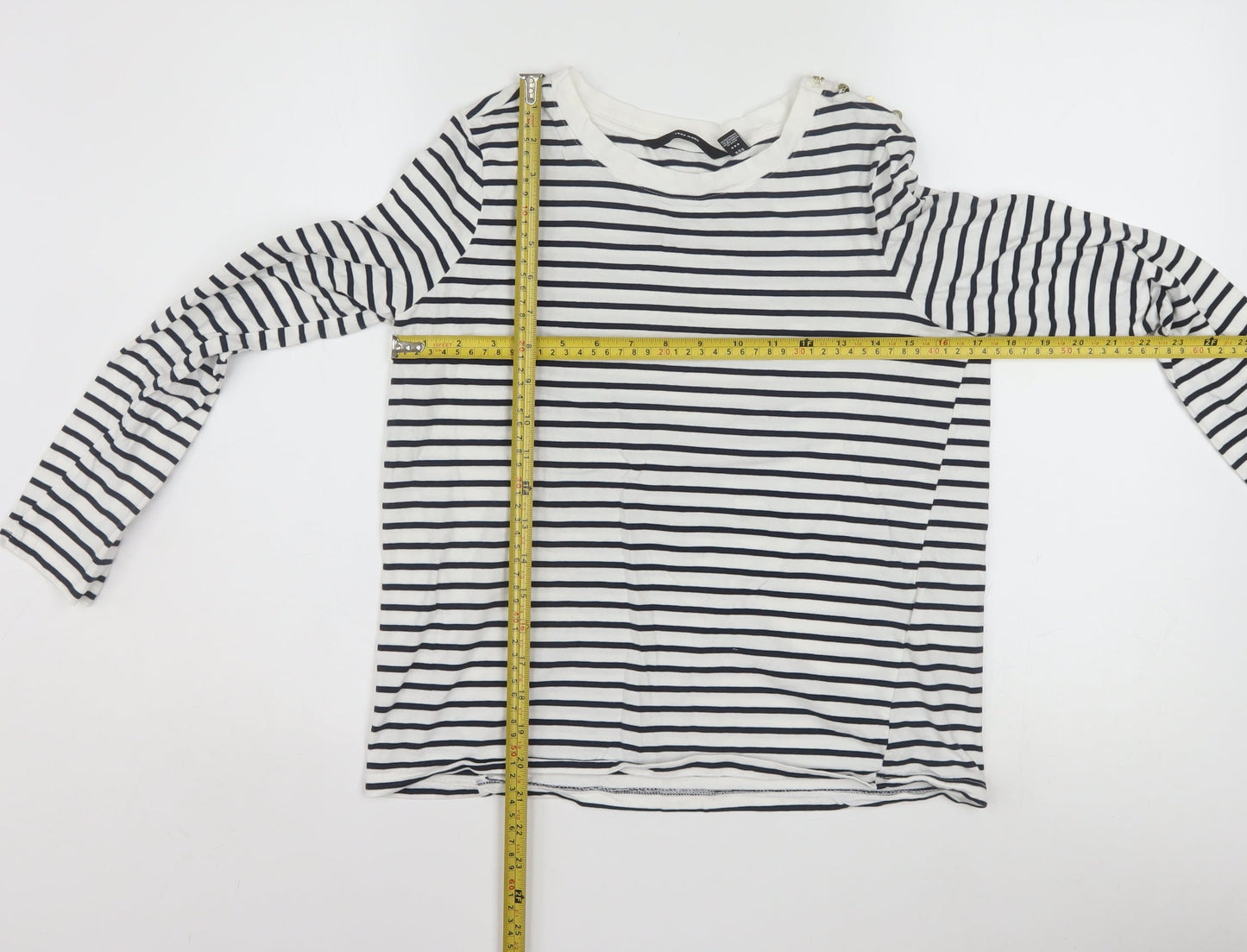 Vero Moda Women White Striped Long Sleeve Cotton T-Shirt M