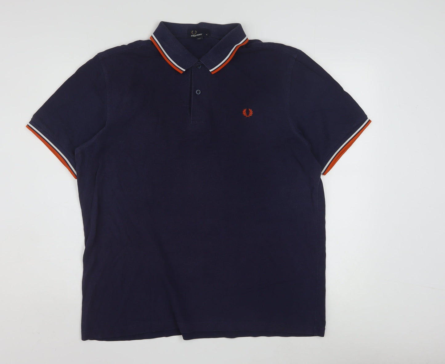 Fred Perry Men's Navy Blue XL Polo Shirt with Tipped Collar