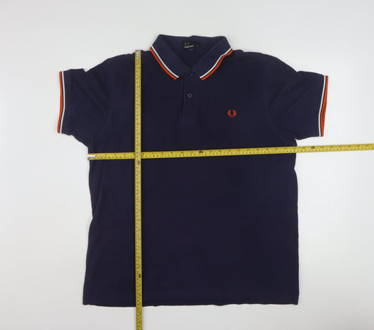 Fred Perry Men's Navy Blue XL Polo Shirt with Tipped Collar