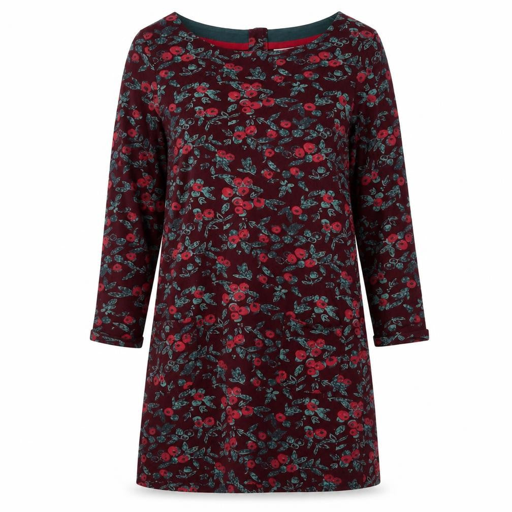 Weird Fish Women's Red Floral Tunic Top Size 10 Cotton Long Sleeve