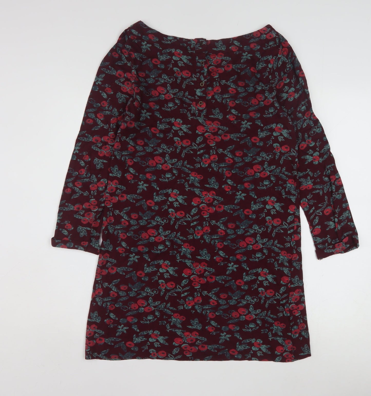 Weird Fish Women's Red Floral Tunic Top Size 10 Cotton Long Sleeve