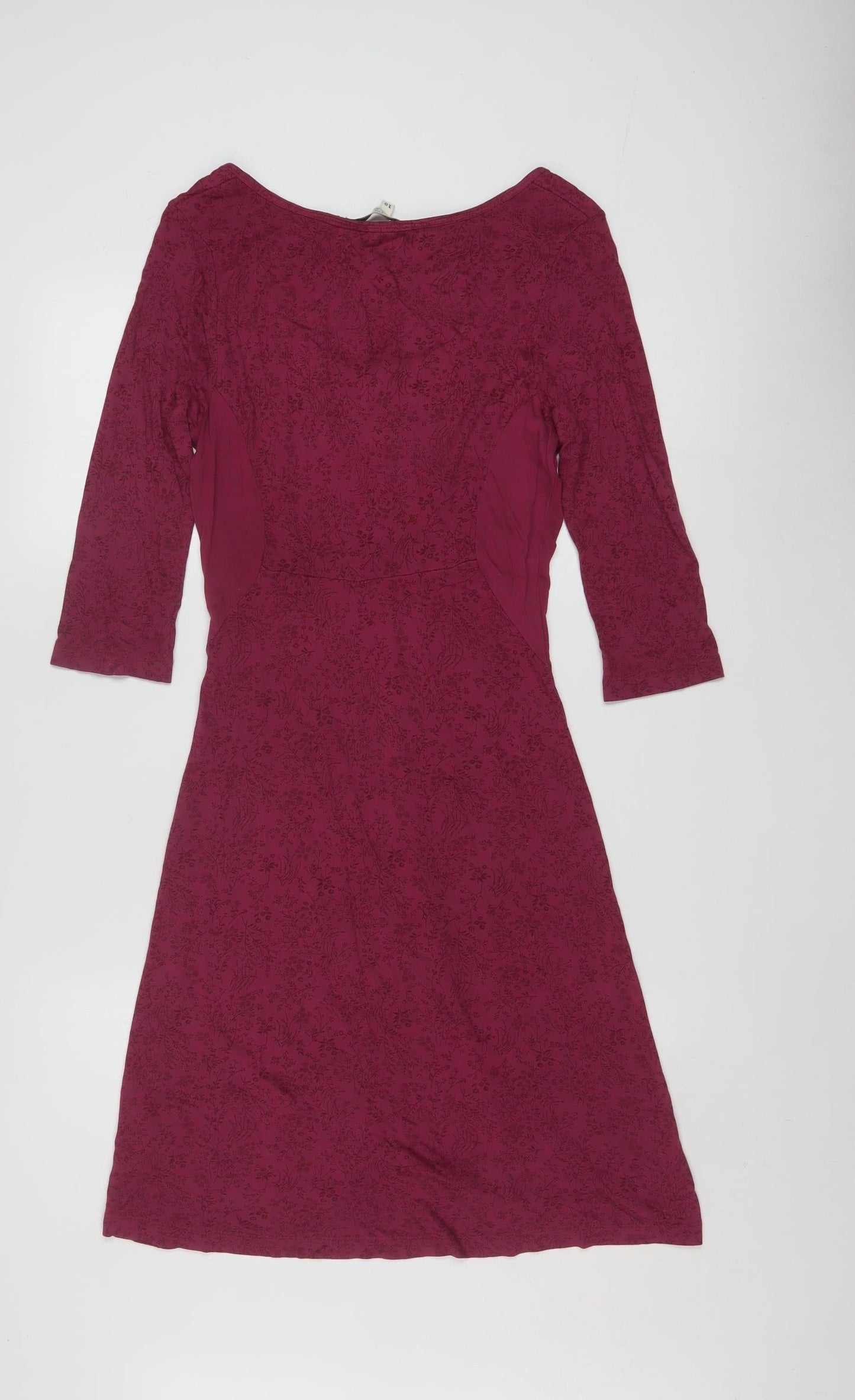 Fat Face Women's Red Floral 3/4 Sleeve A-Line Dress Size 10