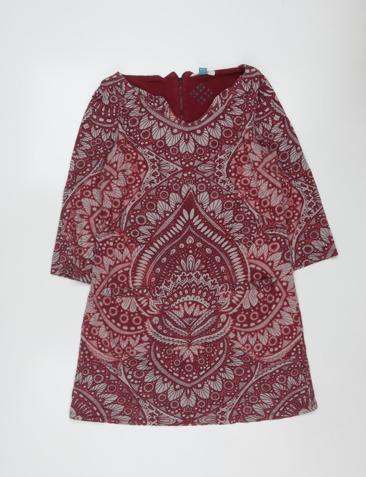 White Stuff Womens Red Printed Cotton Tunic Top UK 10 Long Sleeve Casual