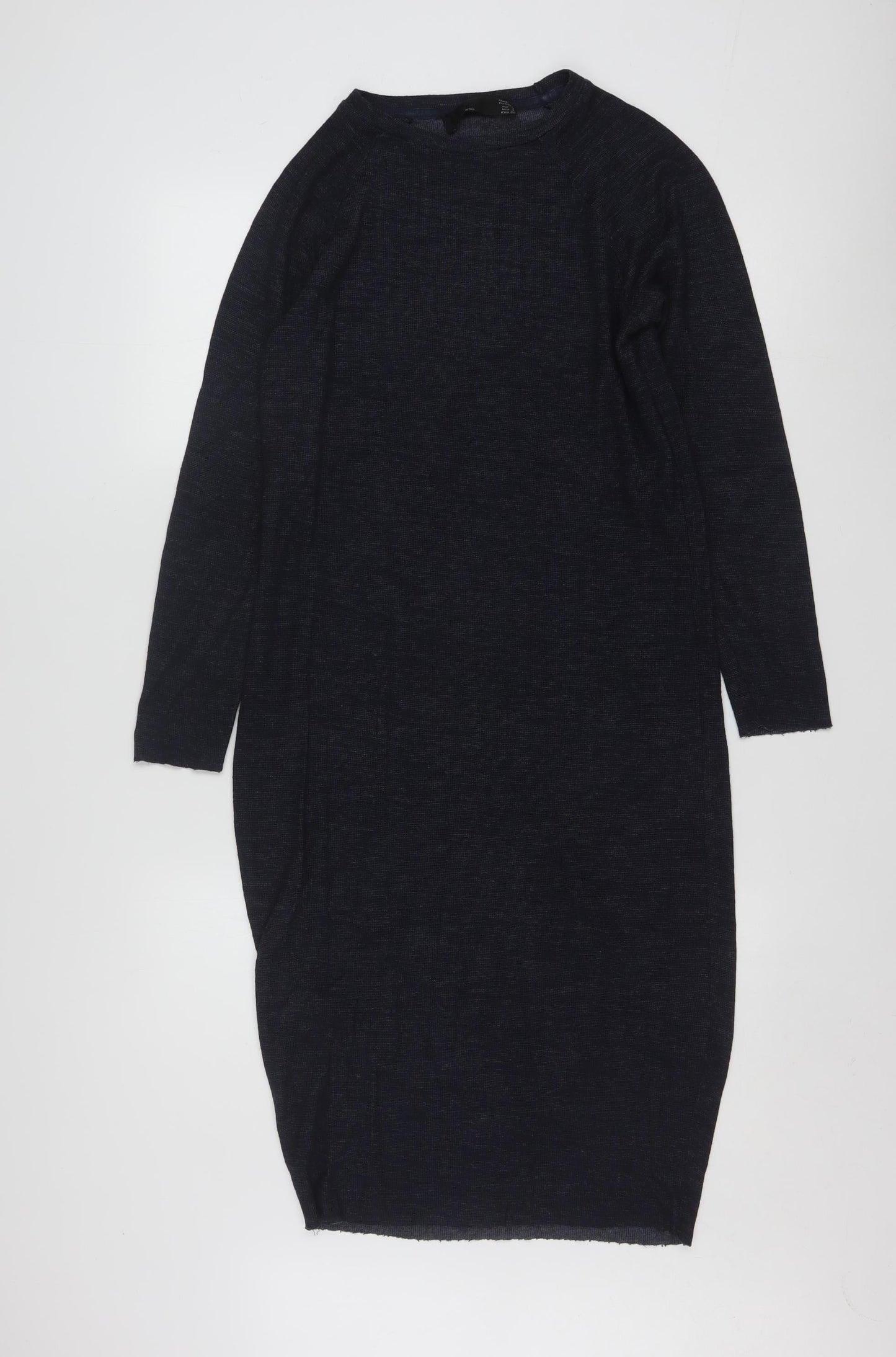Zara Women Black Knit Bodycon Midi Dress Size S Long Sleeve