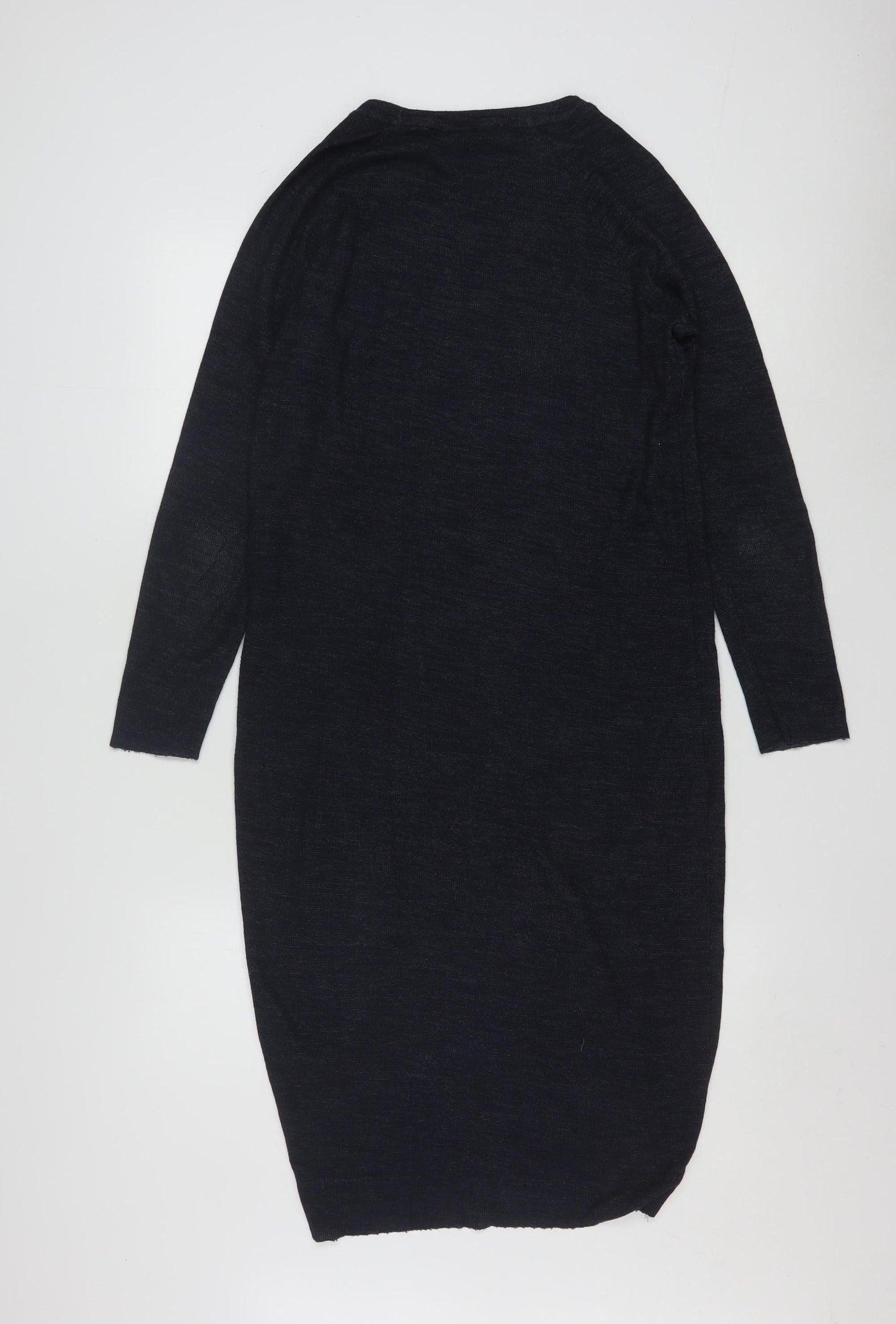 Zara Women Black Knit Bodycon Midi Dress Size S Long Sleeve