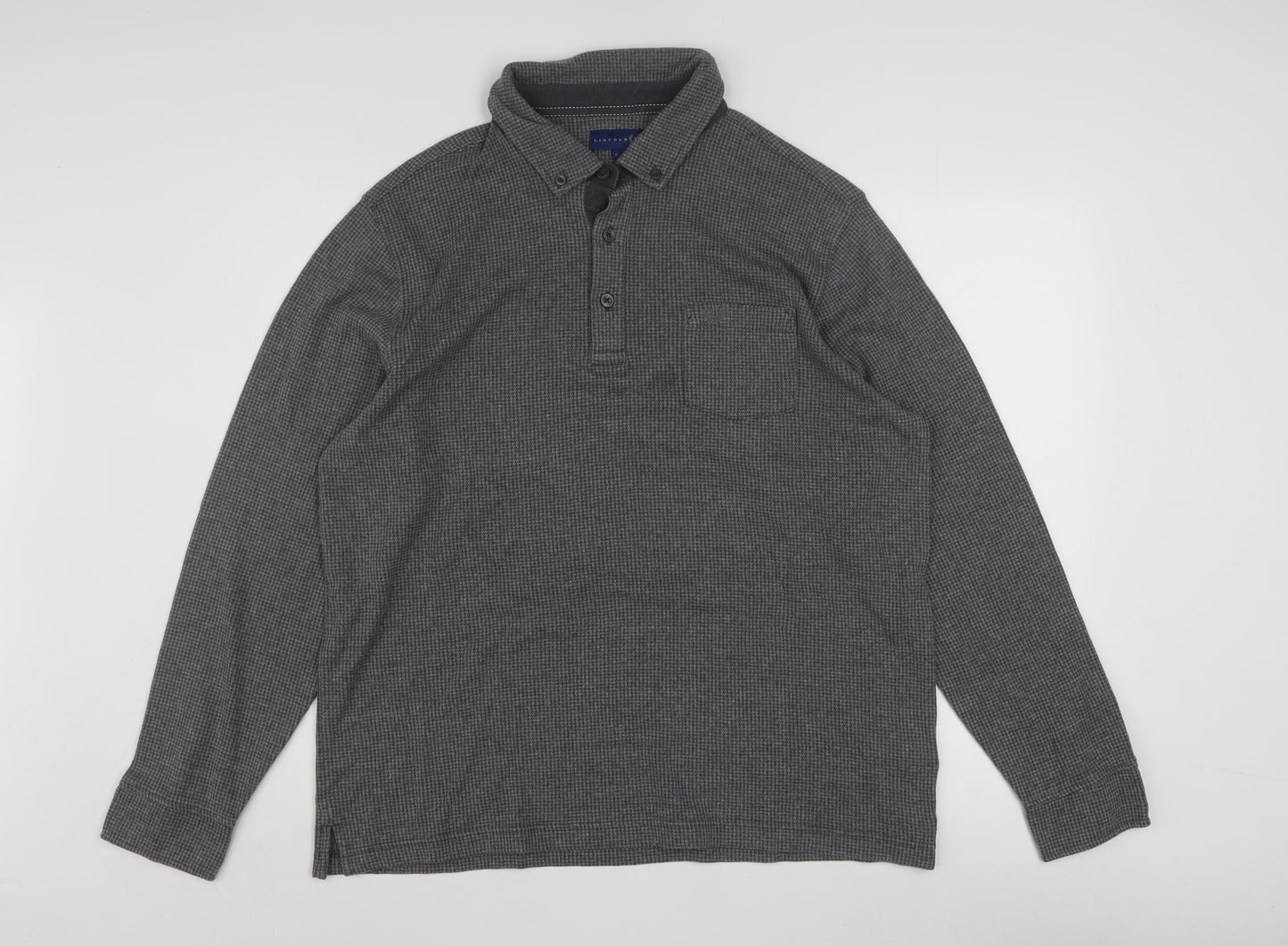 Lincoln Men's Grey Long Sleeve Button-Down Polo Shirt Size L
