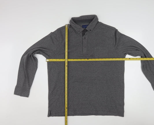 Lincoln Men's Grey Long Sleeve Button-Down Polo Shirt Size L