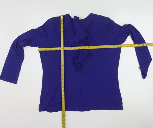 Ralph Lauren Women's Blue Ruffle Long Sleeve Cotton Modal Tunic Blouse L