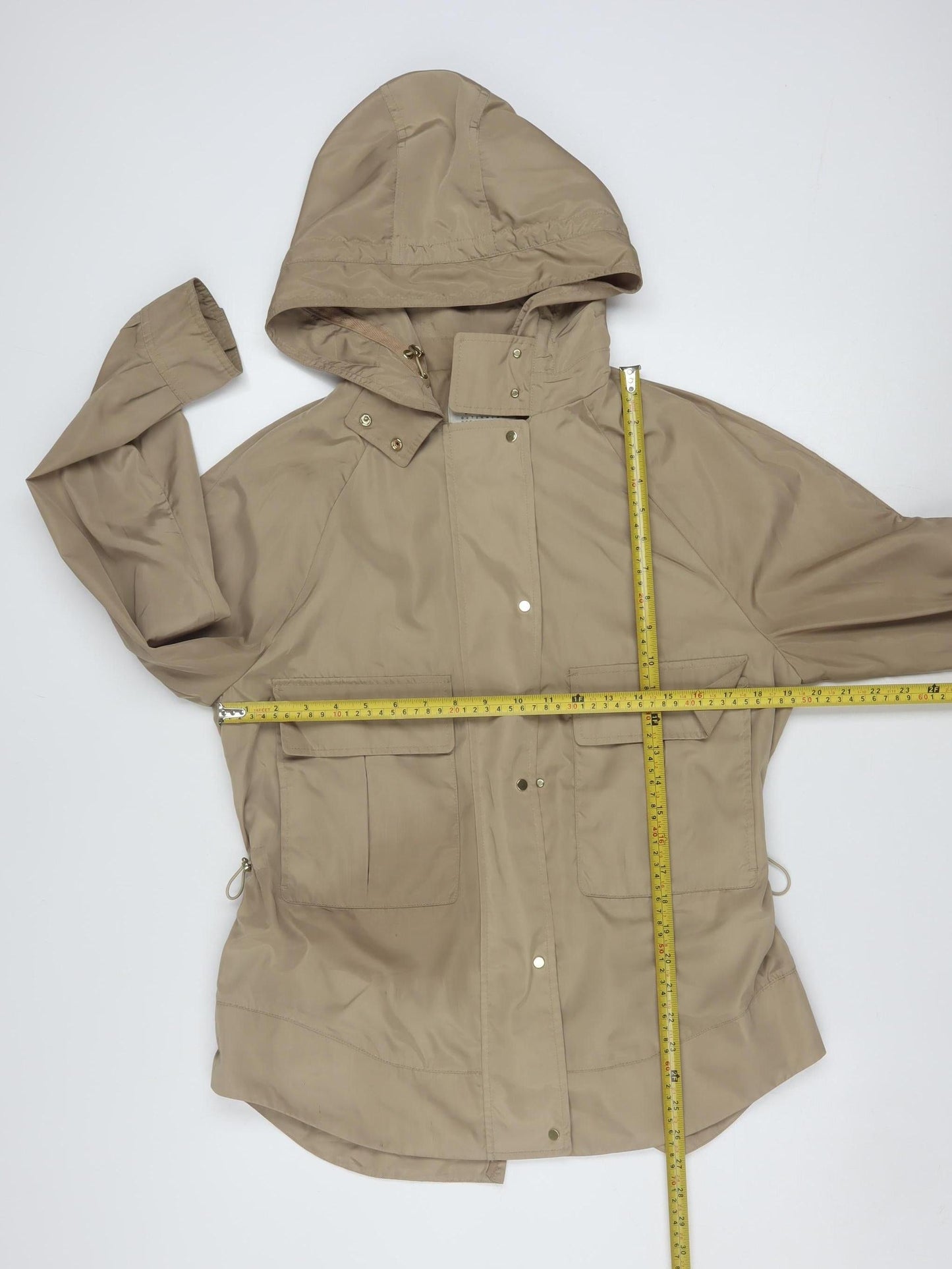 Zara Women’s Beige Hooded Anorak Jacket Size 12 with Drawstring Waist