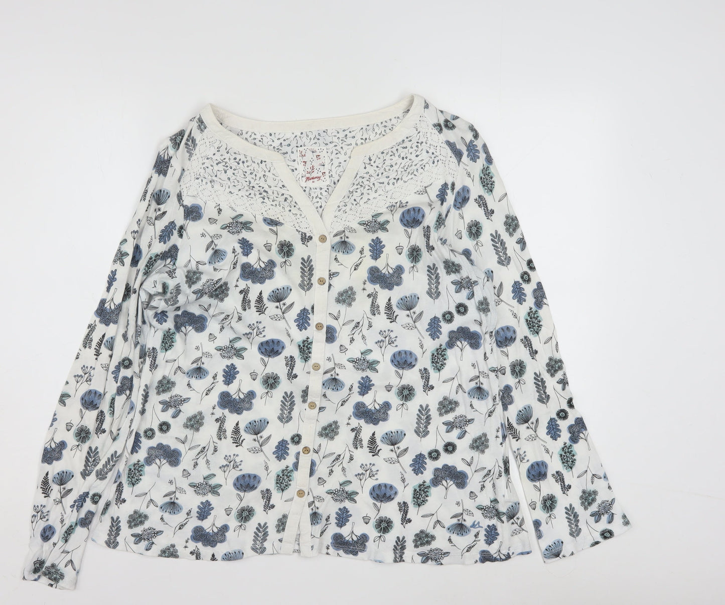 Mantaray Women’s White Floral Long Sleeve Cotton Tunic Blouse Size 14