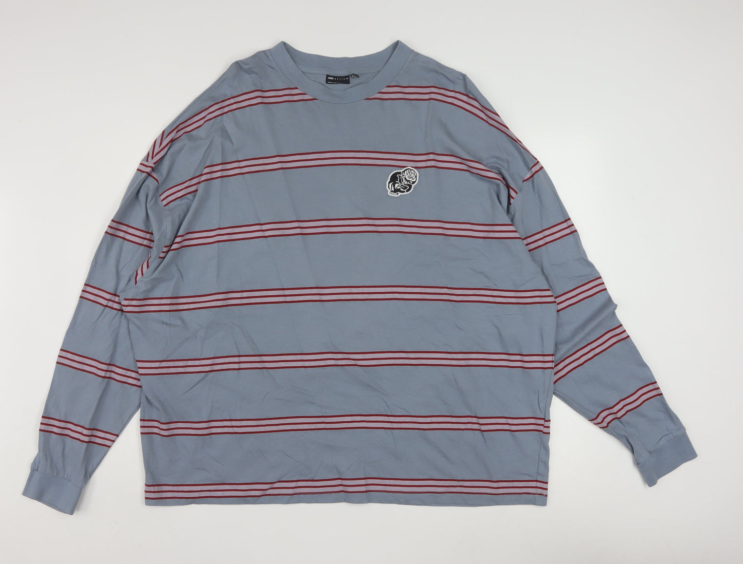 ASOS DESIGN Men's Blue Striped Long Sleeve Cotton Top 2XL
