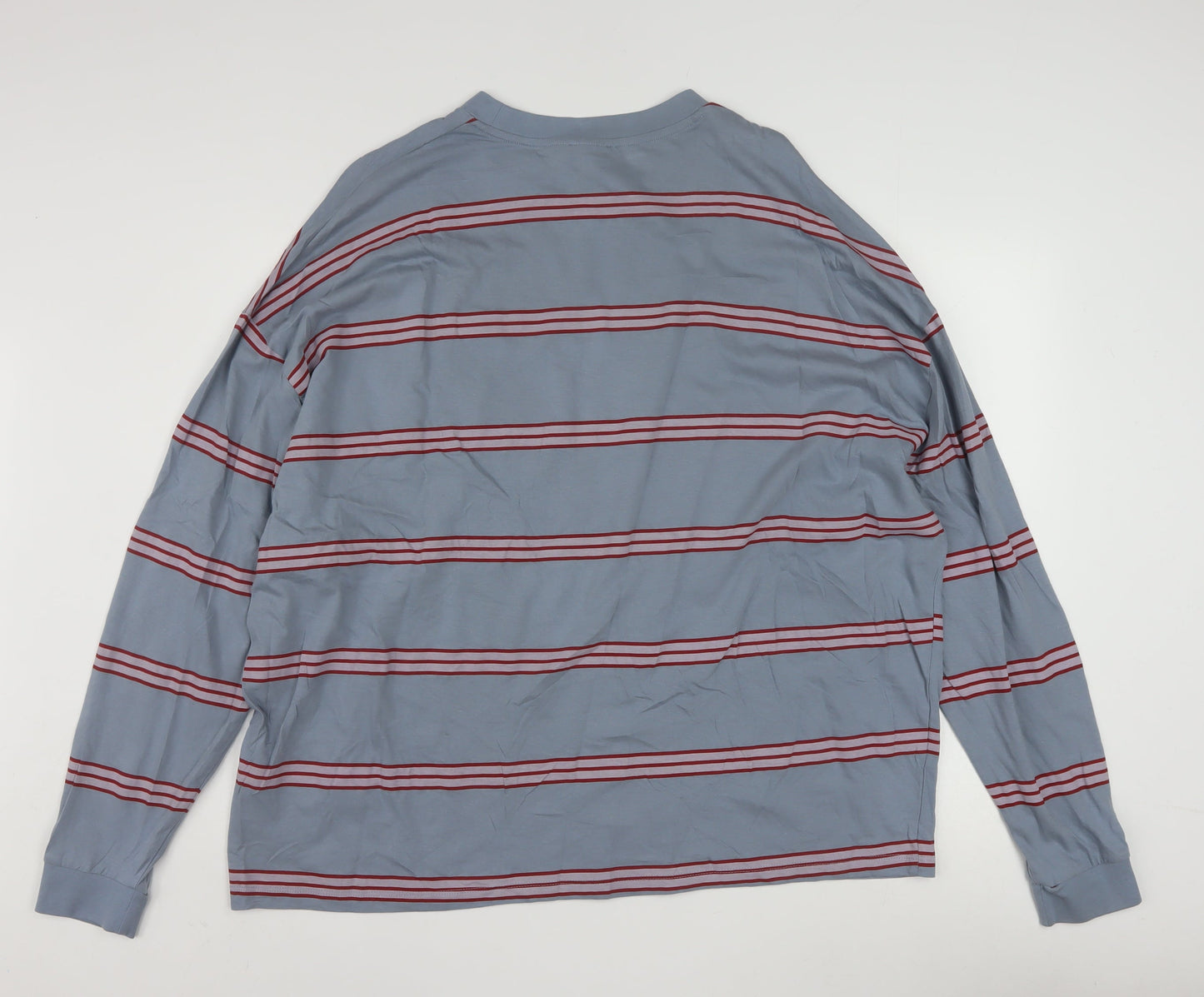 ASOS DESIGN Men's Blue Striped Long Sleeve Cotton Top 2XL
