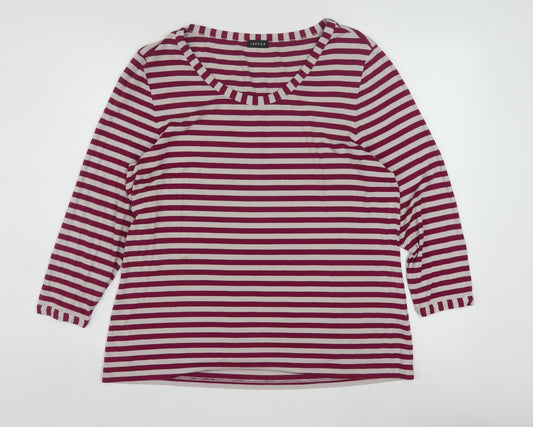 Jaeger Women Red Striped 3/4 Sleeve Jersey T-Shirt XL
