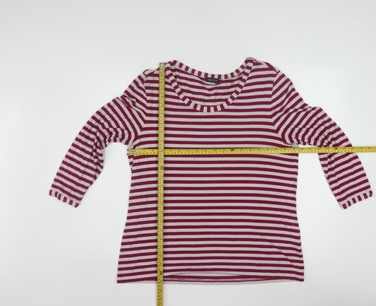 Jaeger Women Red Striped 3/4 Sleeve Jersey T-Shirt XL