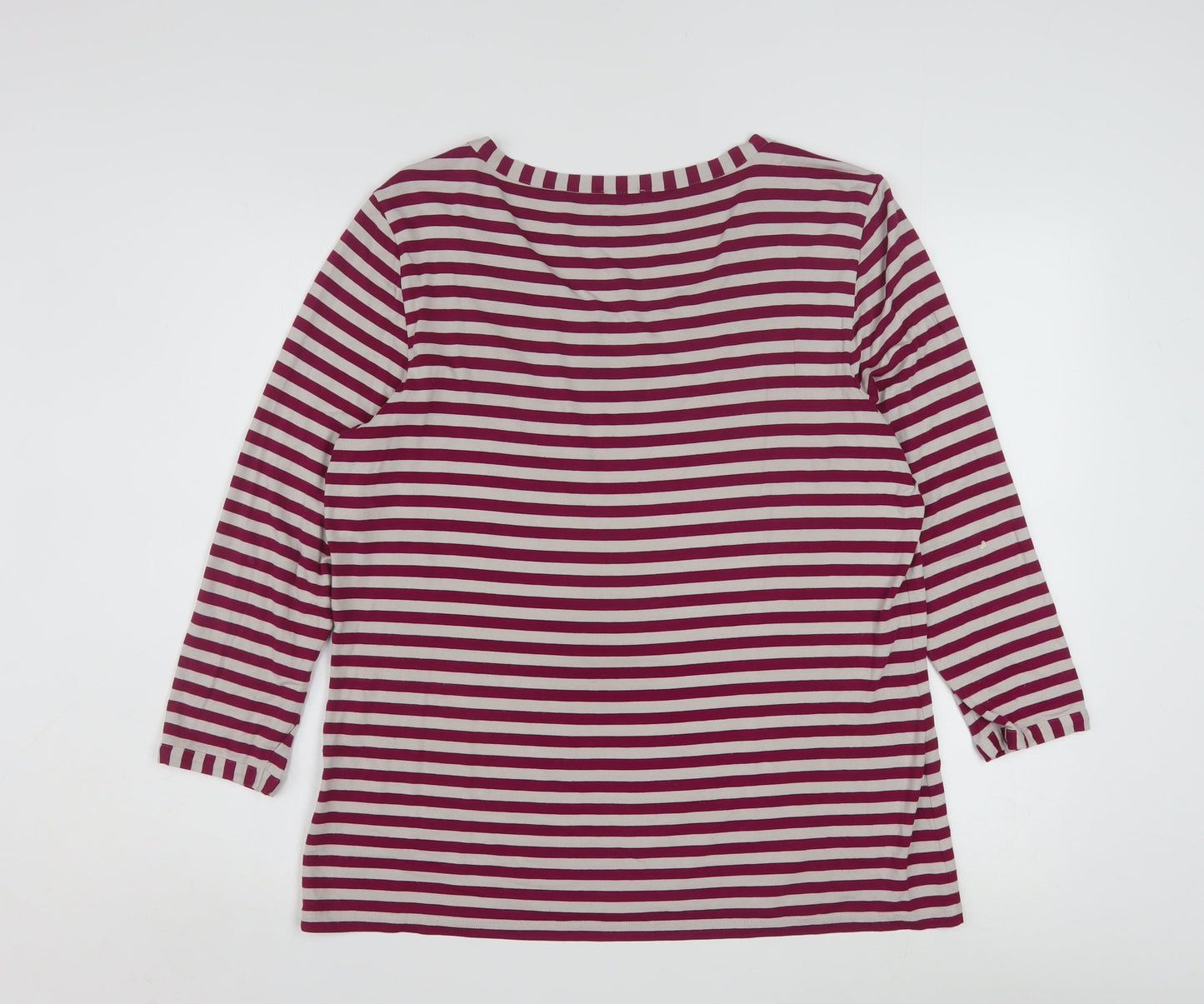 Jaeger Women Red Striped 3/4 Sleeve Jersey T-Shirt XL