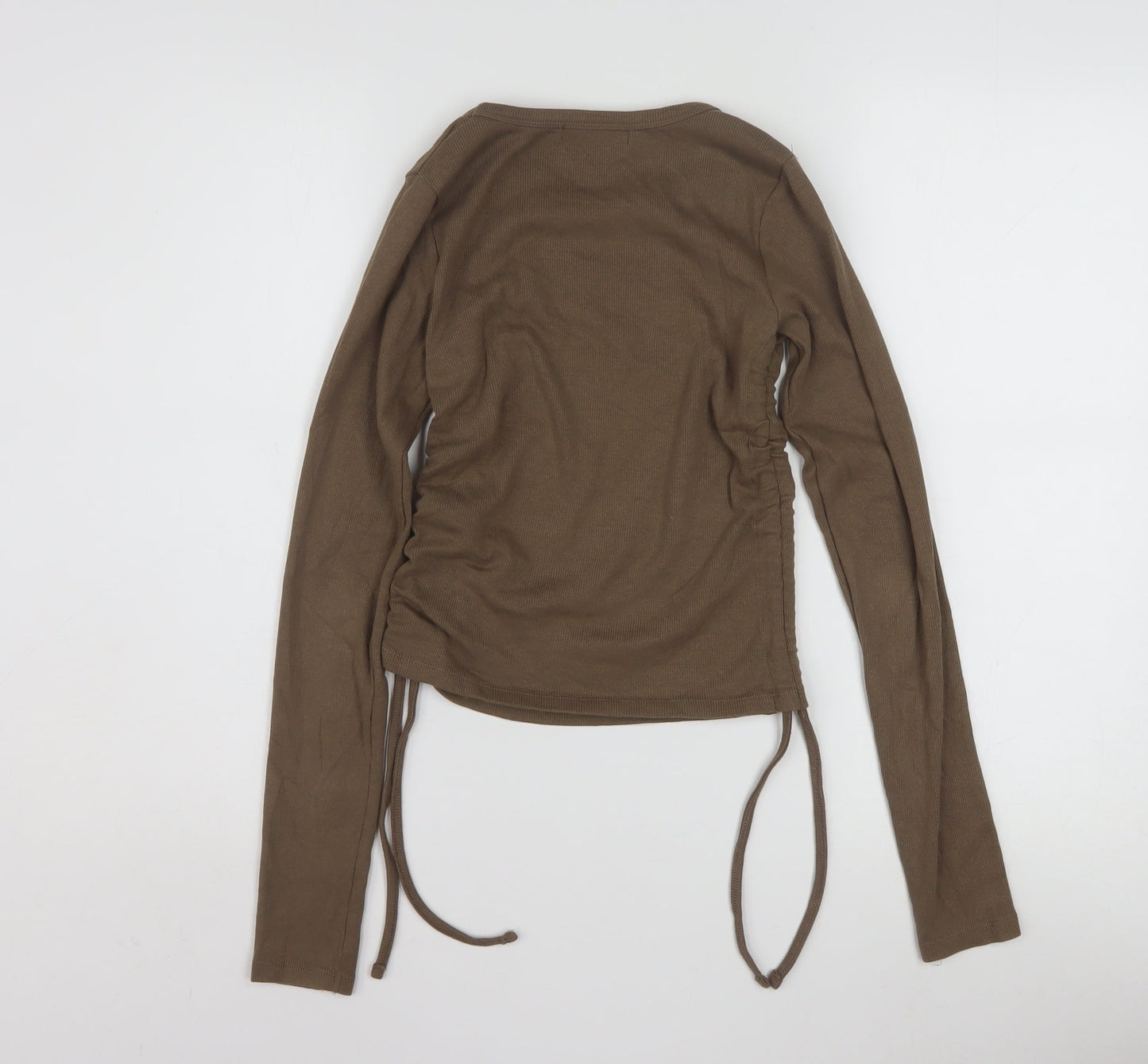 Pull&Bear Women’s Brown Cropped Long Sleeve Stretch Top Size 12