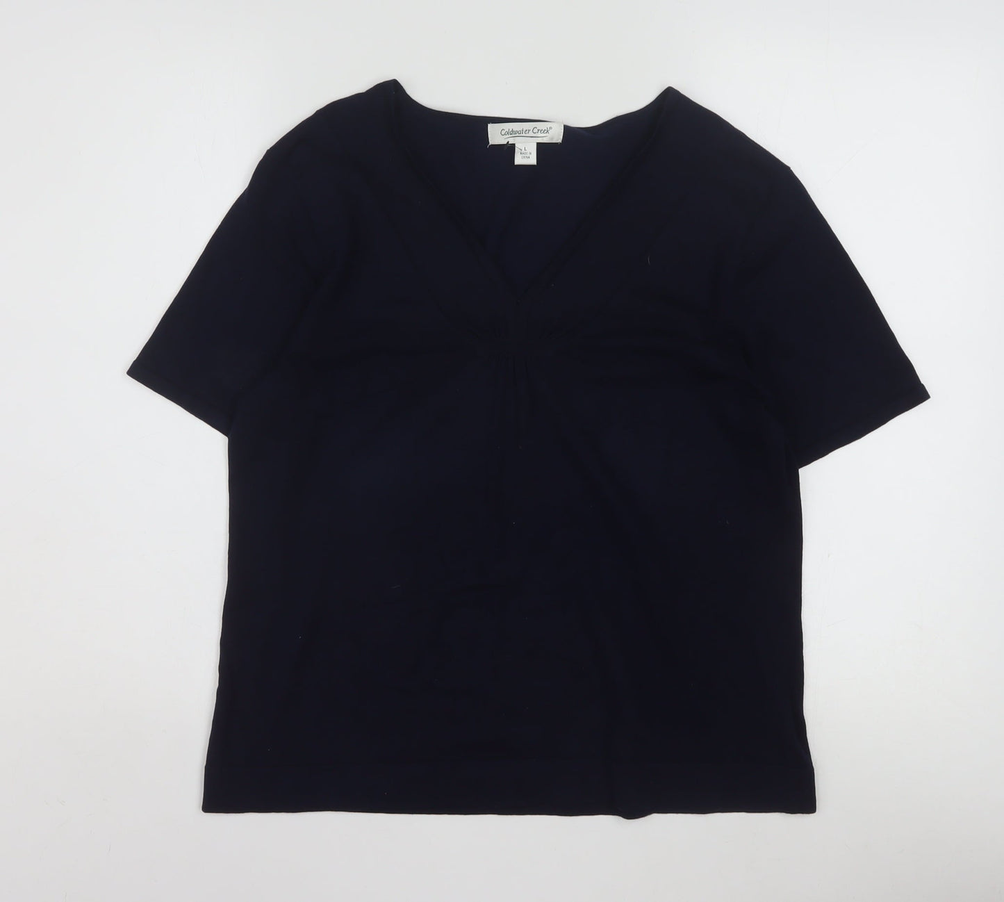 Coldwater Creek Womens Black Silk Blend V-Neck Short Sleeve Top L