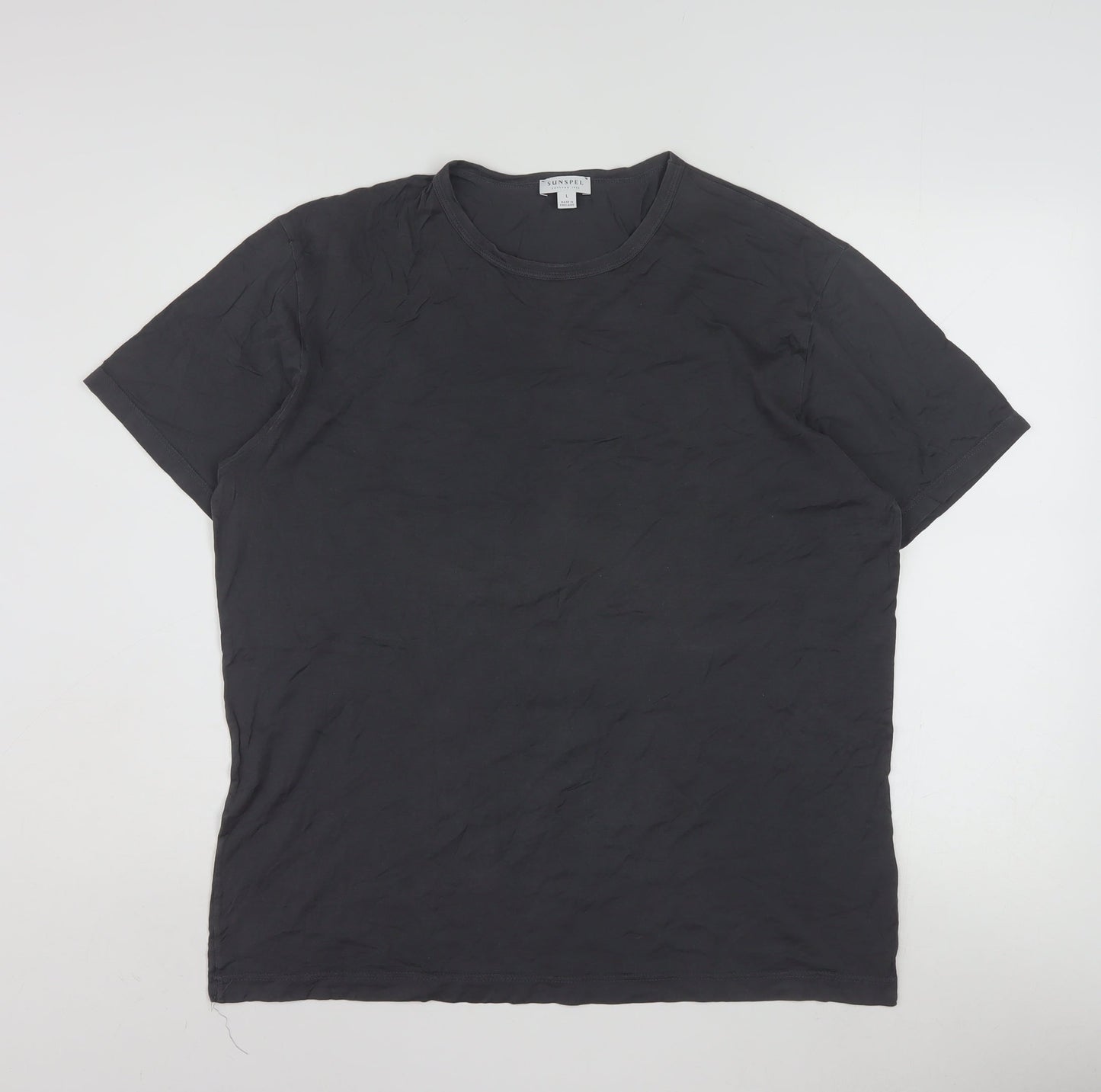 Sunspel Men's Black Cotton Crew Neck Short Sleeve T-Shirt Size L