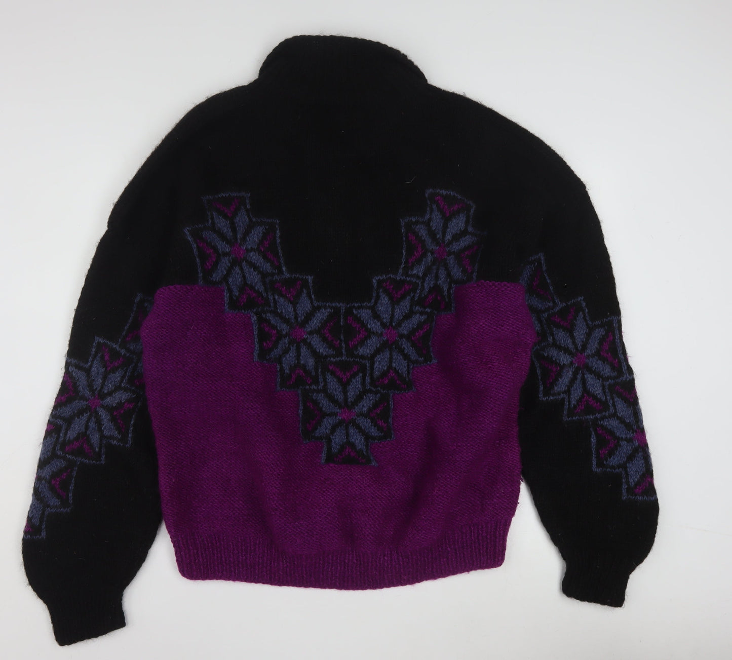 Lazle Men's Purple Black Wool Collared Chunky Knit Pullover Jumper L
