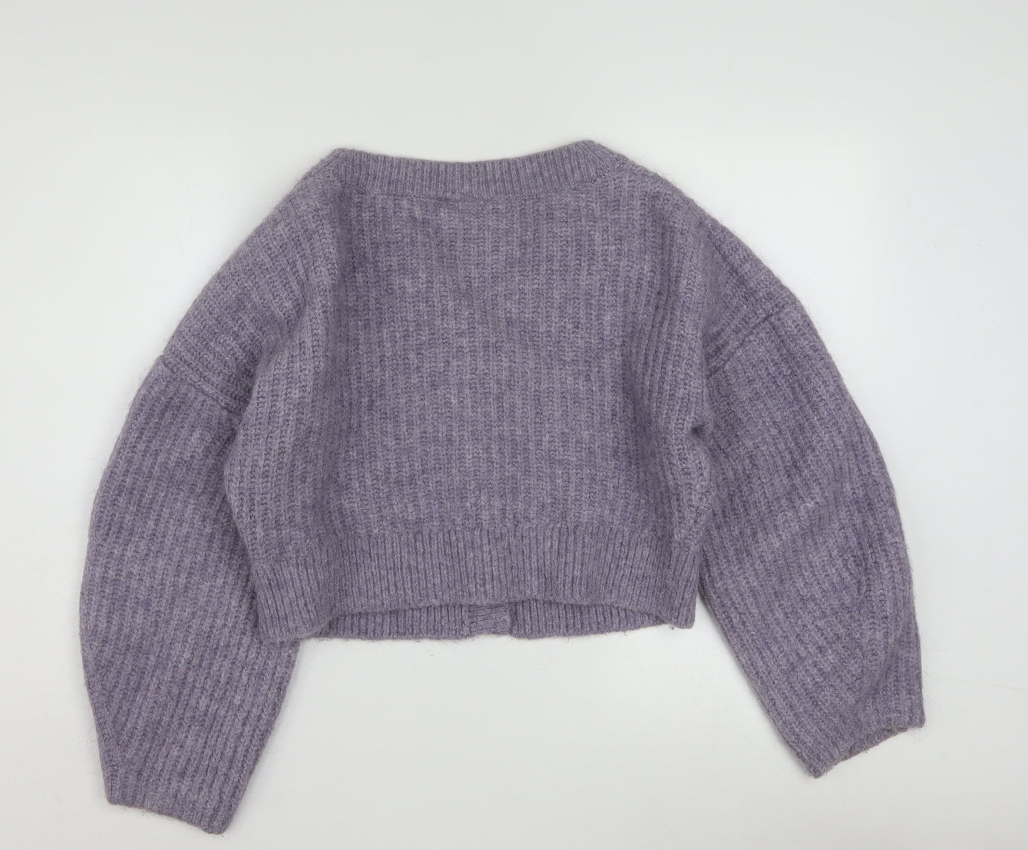 Weekday Women Purple Ribbed Cropped Cardigan XS Wool Blend Knit