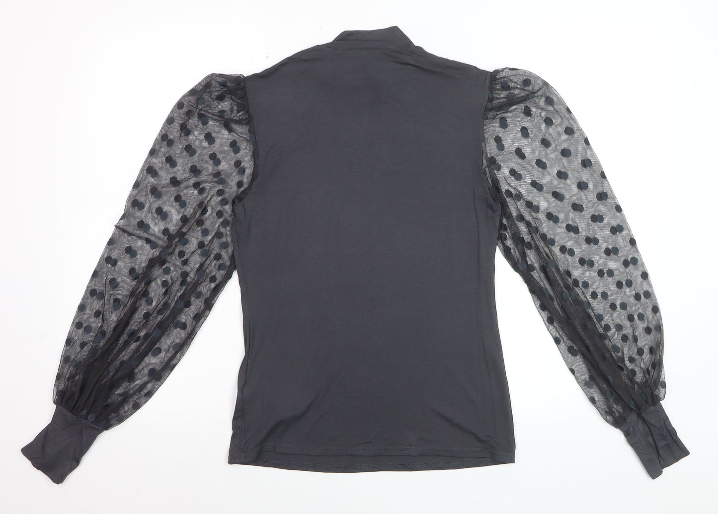 New Look Women’s Black Polka Dot Mesh Sleeve High Neck Blouse UK 14