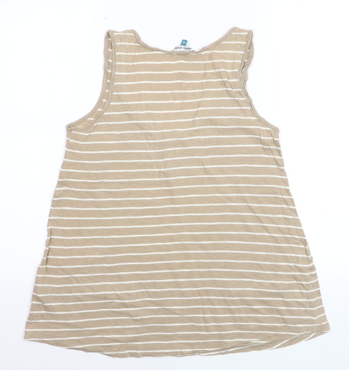 White Stuff Women’s Beige Striped 100% Cotton Tank Top Size 10