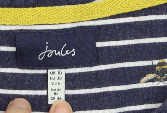 Joules Women’s Blue Striped Bee Embroidered Cotton T-Shirt Dress Size 10