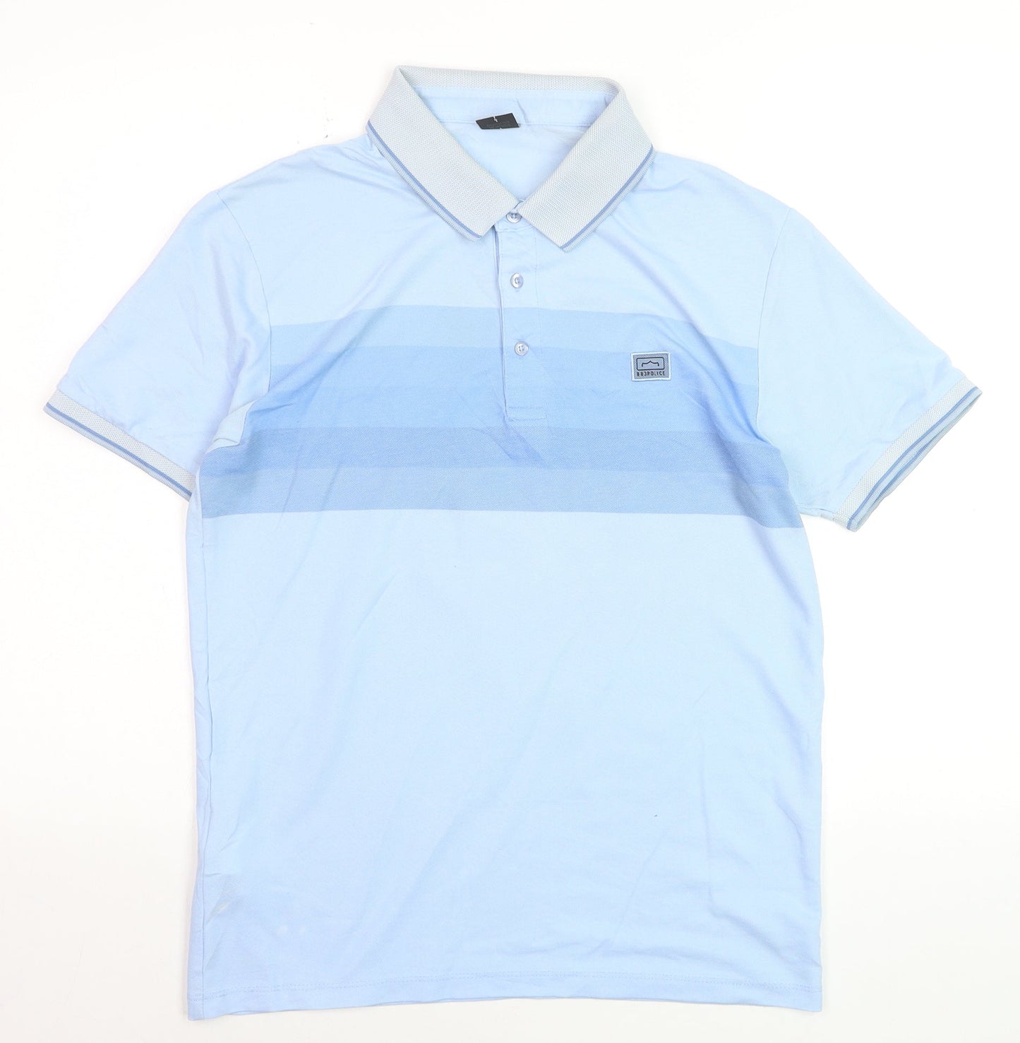 883 Police Men's Sky Blue Striped Polo Shirt Size S Regular Fit