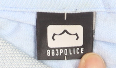 883 Police Men's Sky Blue Striped Polo Shirt Size S Regular Fit
