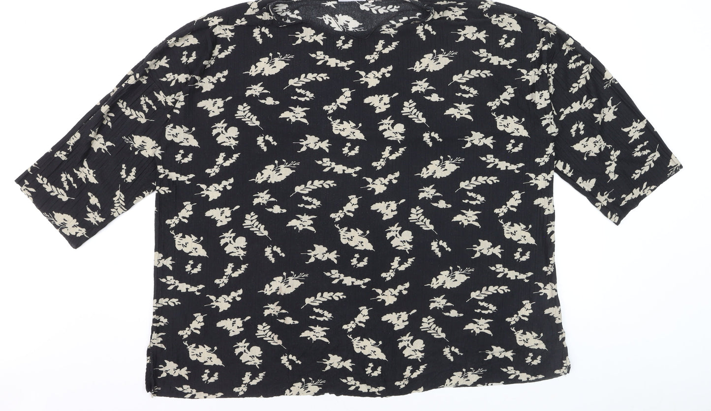 Wasabi Concept Women's Black Floral Tunic Blouse Size M