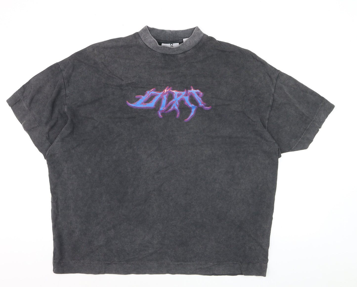 Collusion Men's Grey Graphic High Neck Relaxed T-Shirt Size S