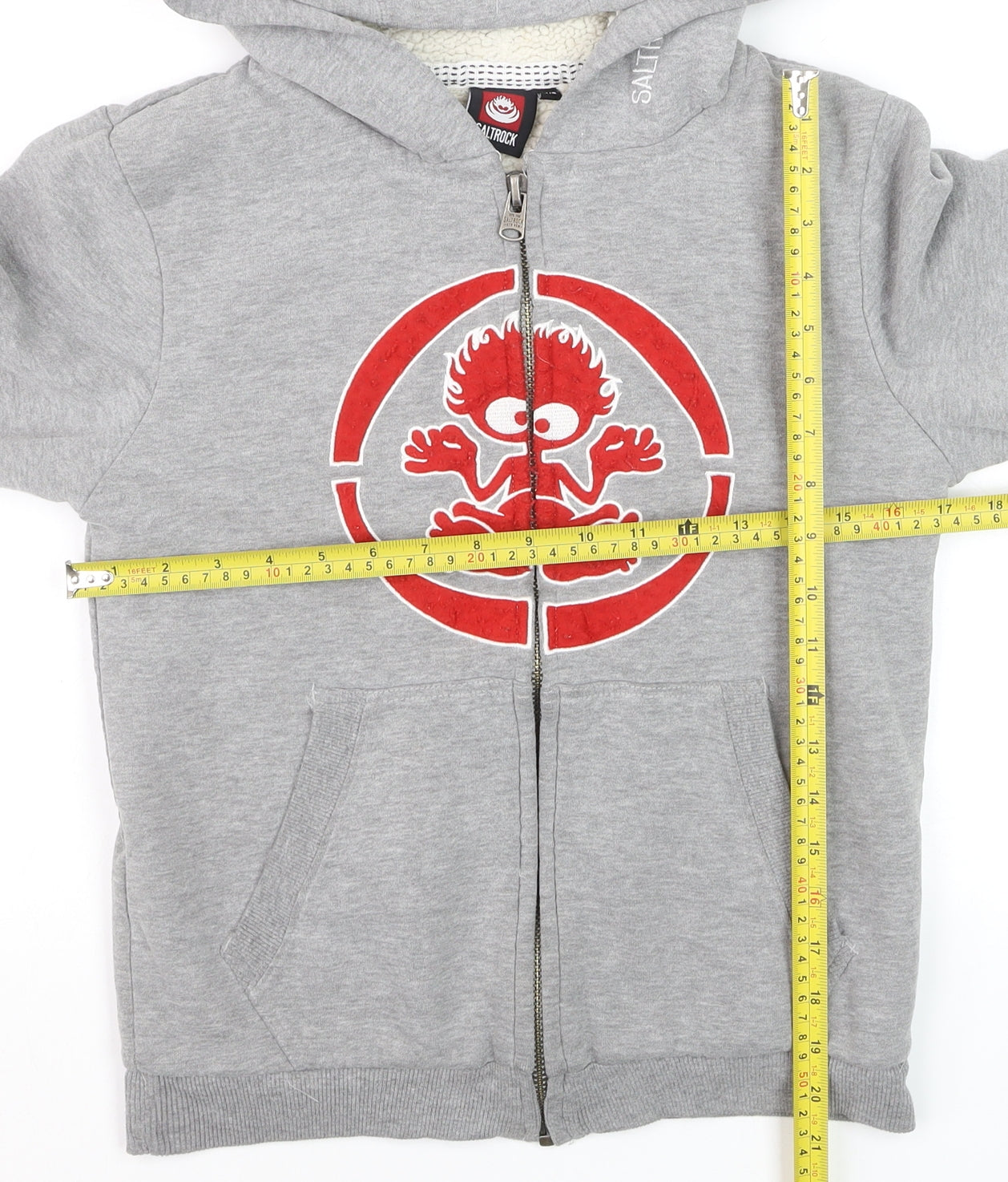 Saltrock Boys Grey Full Zip Hoodie 7-8 Years Cotton Blend Sherpa Lined