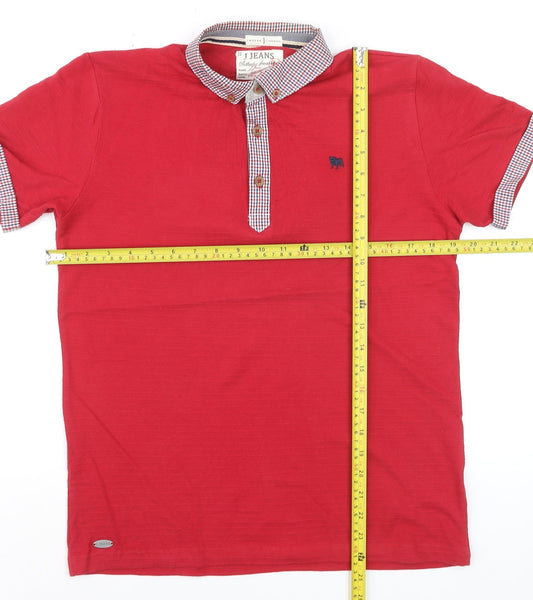 J Jeans Teens Red Cotton Collared Short Sleeve Polo Shirt 12-13