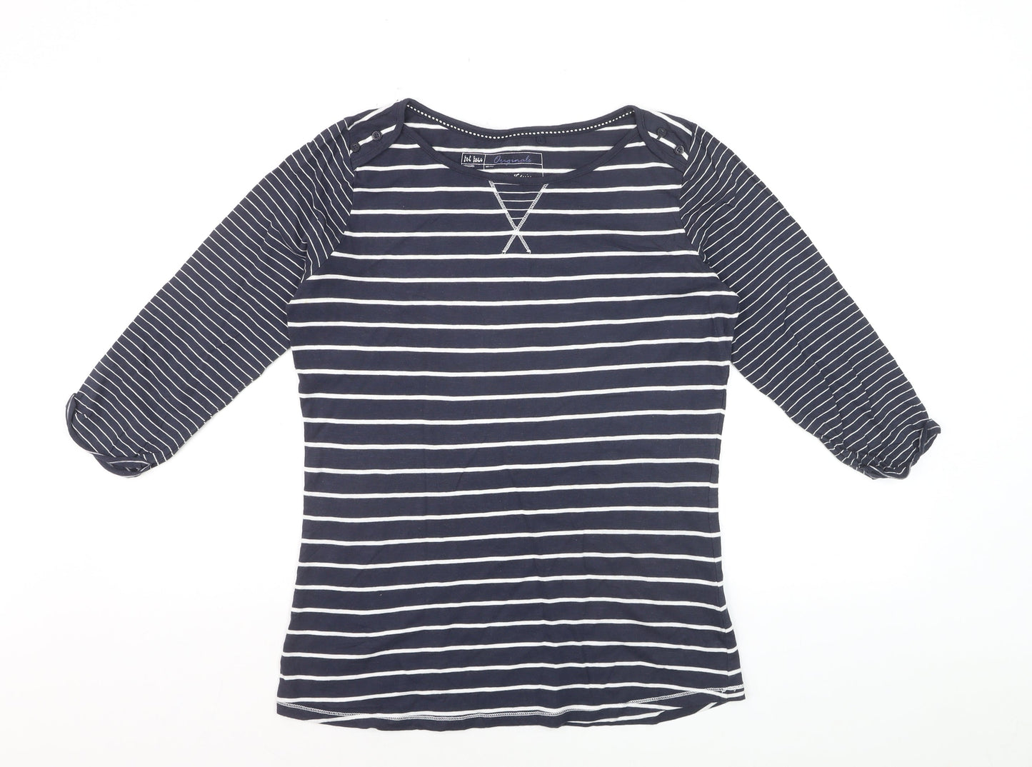 Fat Face Women's Blue Striped 3/4 Sleeve Cotton Jersey T-Shirt Size 12