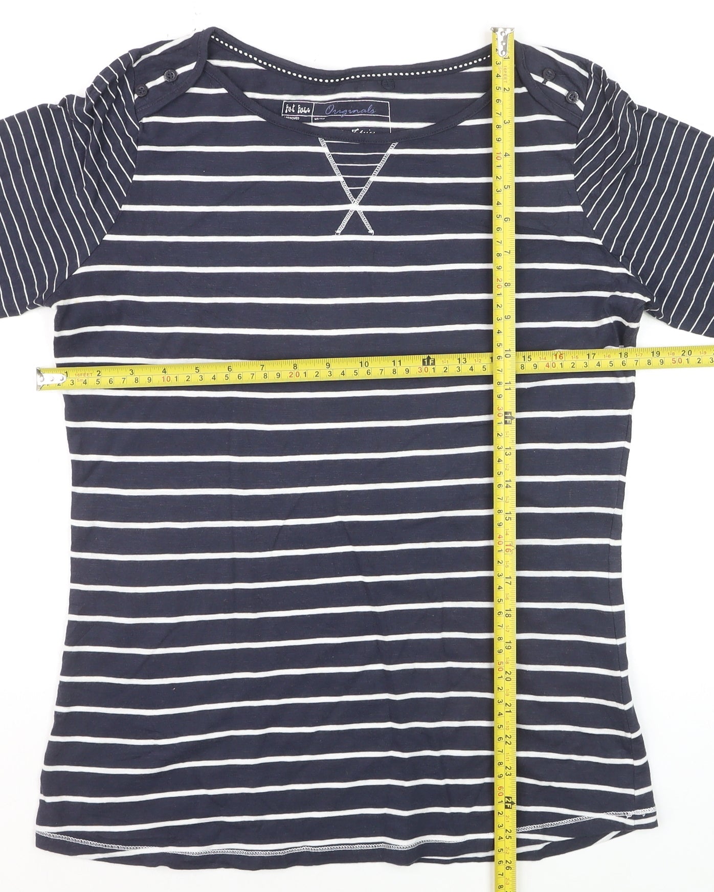 Fat Face Women's Blue Striped 3/4 Sleeve Cotton Jersey T-Shirt Size 12
