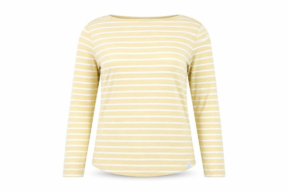 FatFace Women Yellow Striped Long Sleeve Cotton Breton T-Shirt Size 12