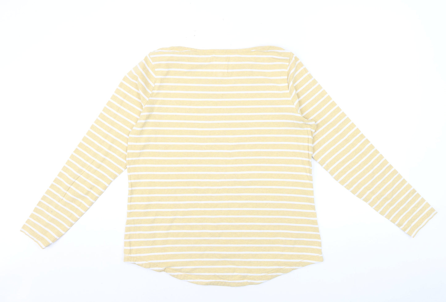Fat Face Women Yellow Striped Long Sleeve Cotton Breton T-Shirt Size 12