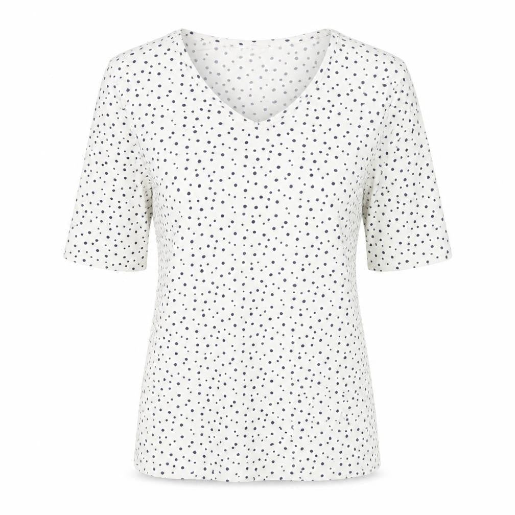 Cotton Traders Womens Ivory Polka Dot 3/4 Sleeve V-Neck T-Shirt Size 10