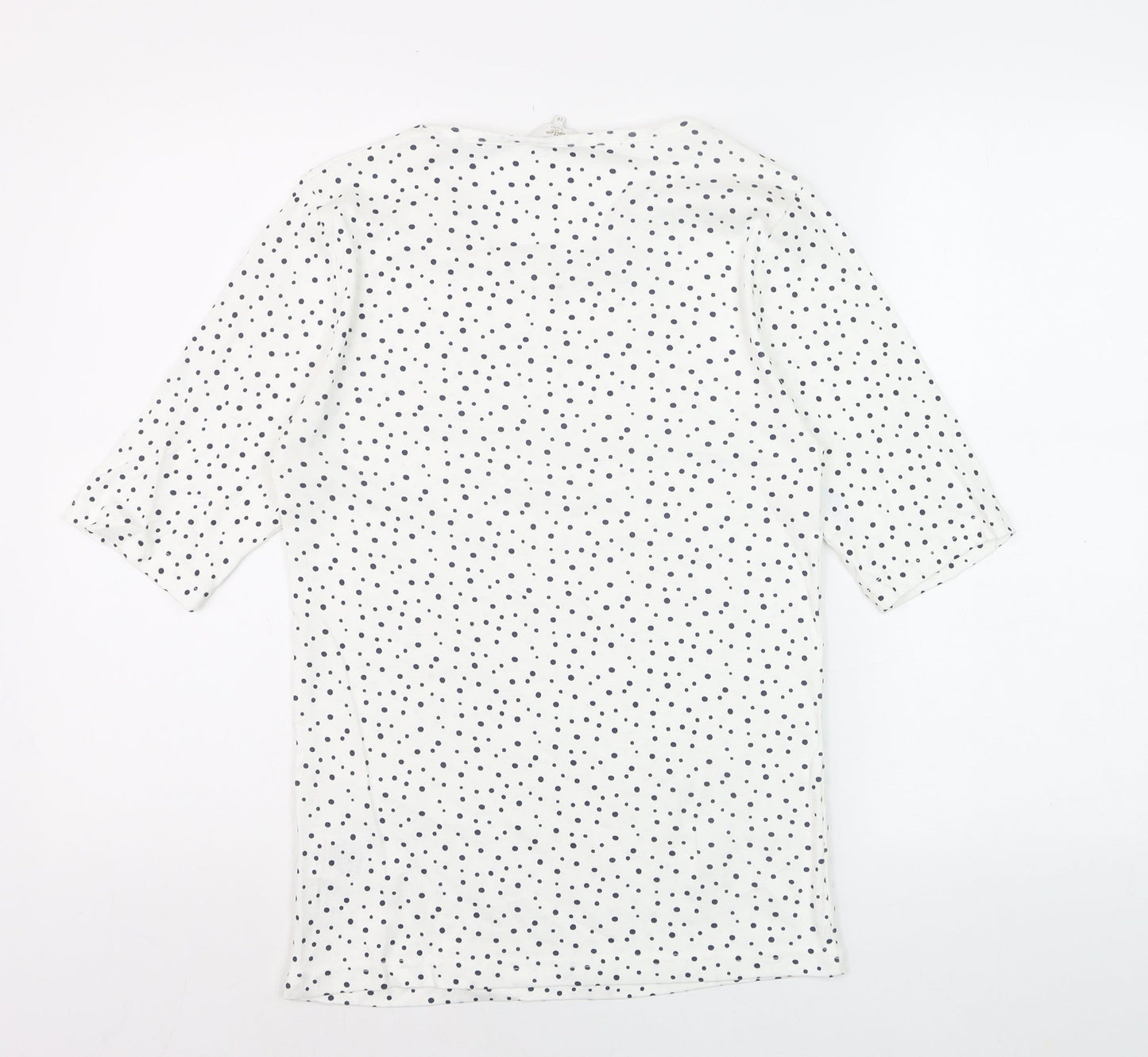Cotton Traders Womens Ivory Polka Dot 3/4 Sleeve V-Neck T-Shirt Size 10