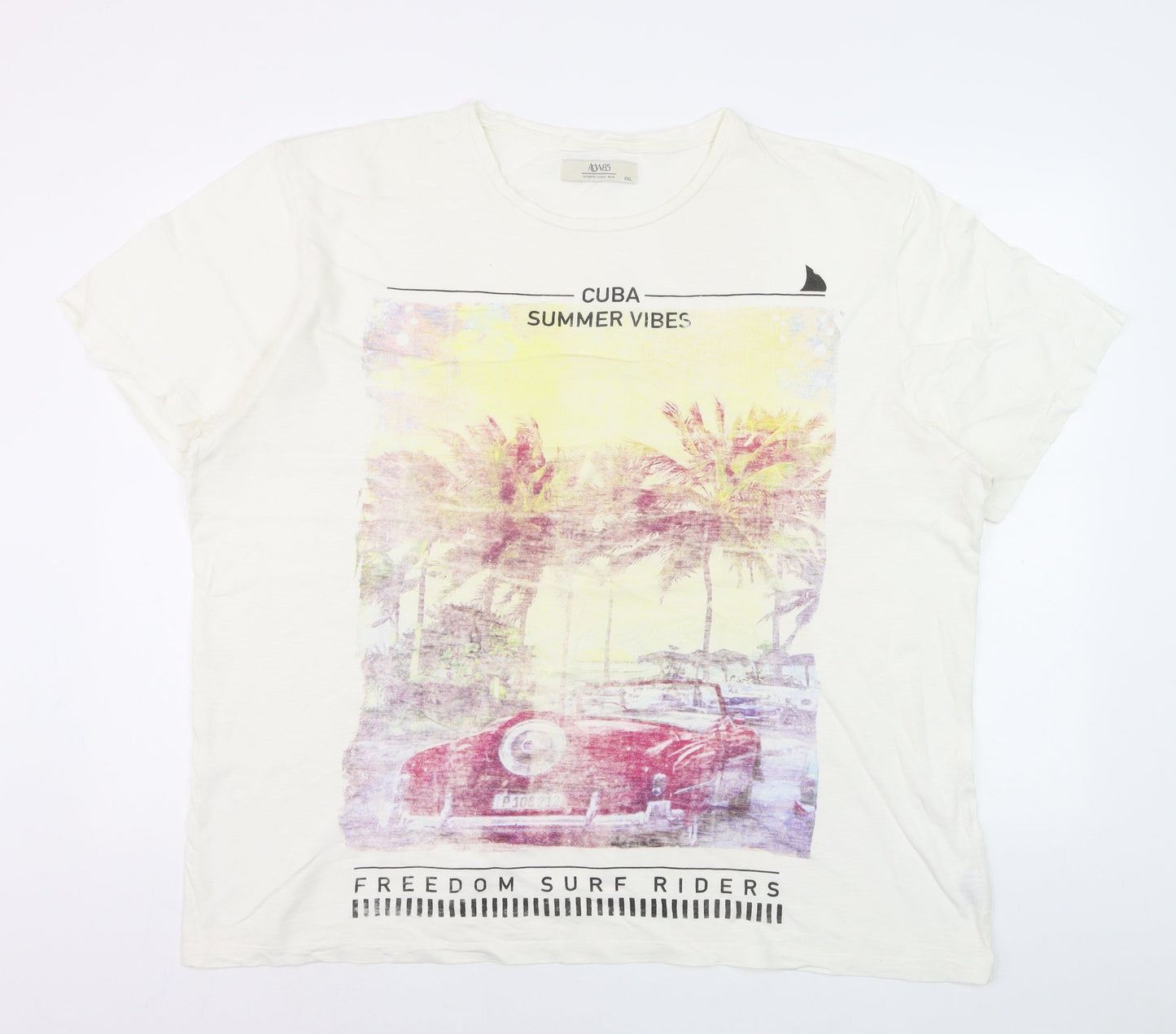 AW85 Men's White Cuba Summer Vibes Graphic T-Shirt XXL Cotton
