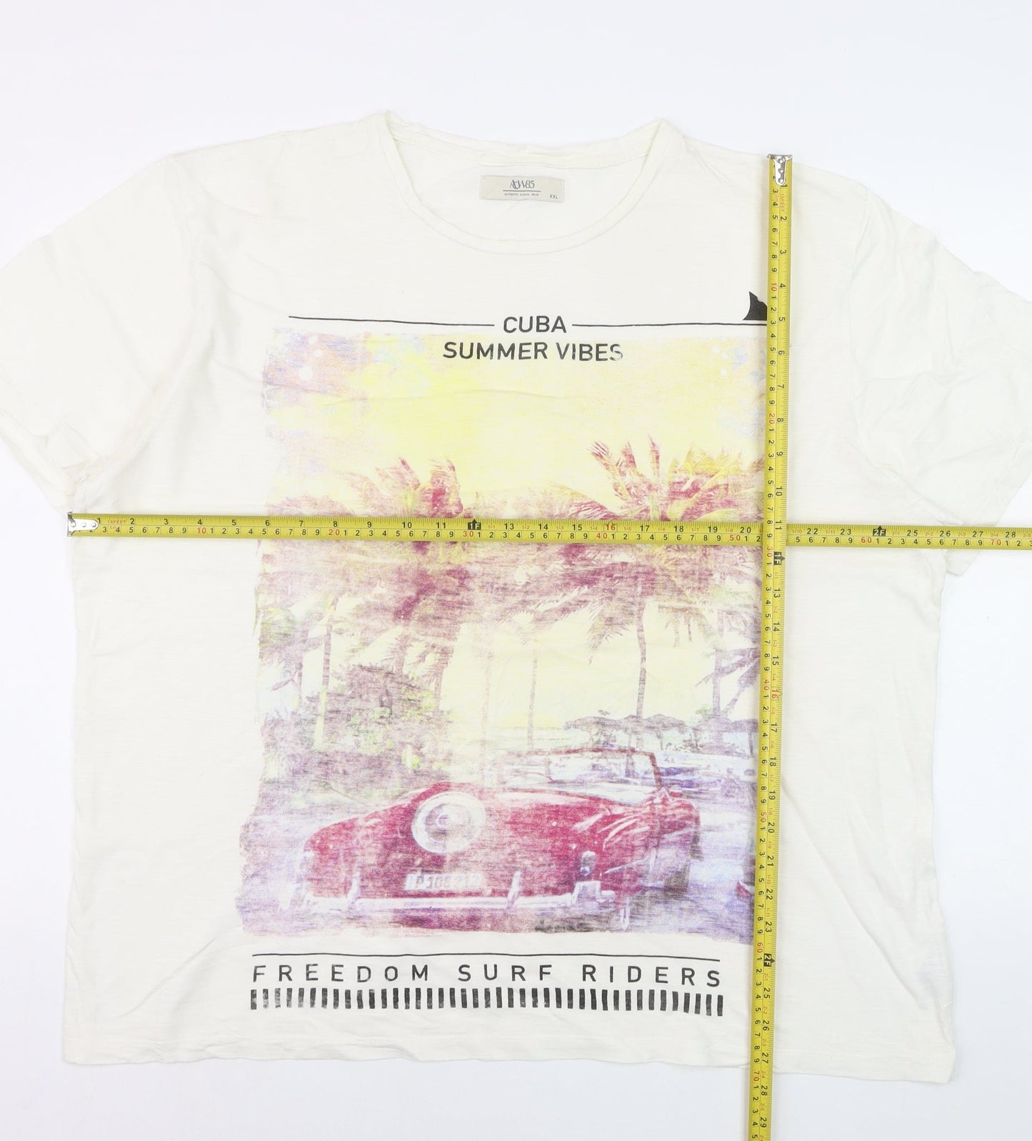 AW85 Men's White Cuba Summer Vibes Graphic T-Shirt XXL Cotton