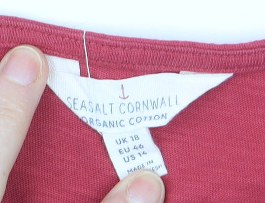 Seasalt Cornwall Womens Red Organic Cotton V-Neck T-Shirt Size 18