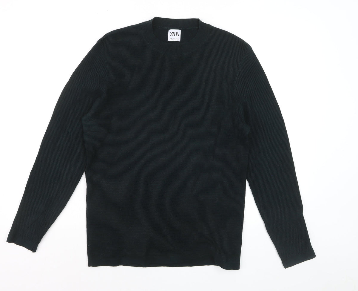 Back view of ZARA Men Black S Knit Crew Neck Long Sleeve jumper