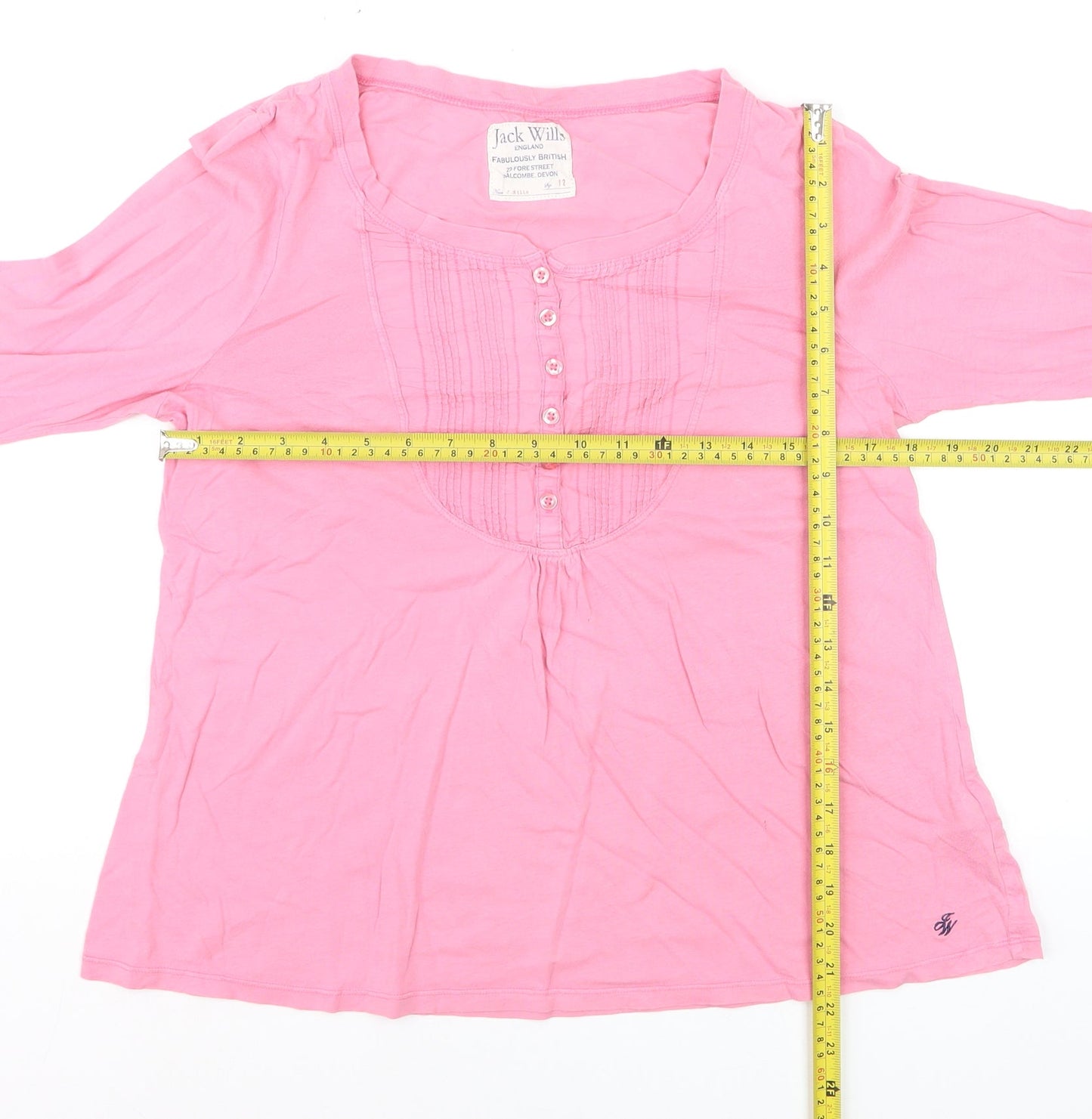Jack Wills Women’s Pink 3/4 Sleeve Tunic Blouse Size 12 Cotton