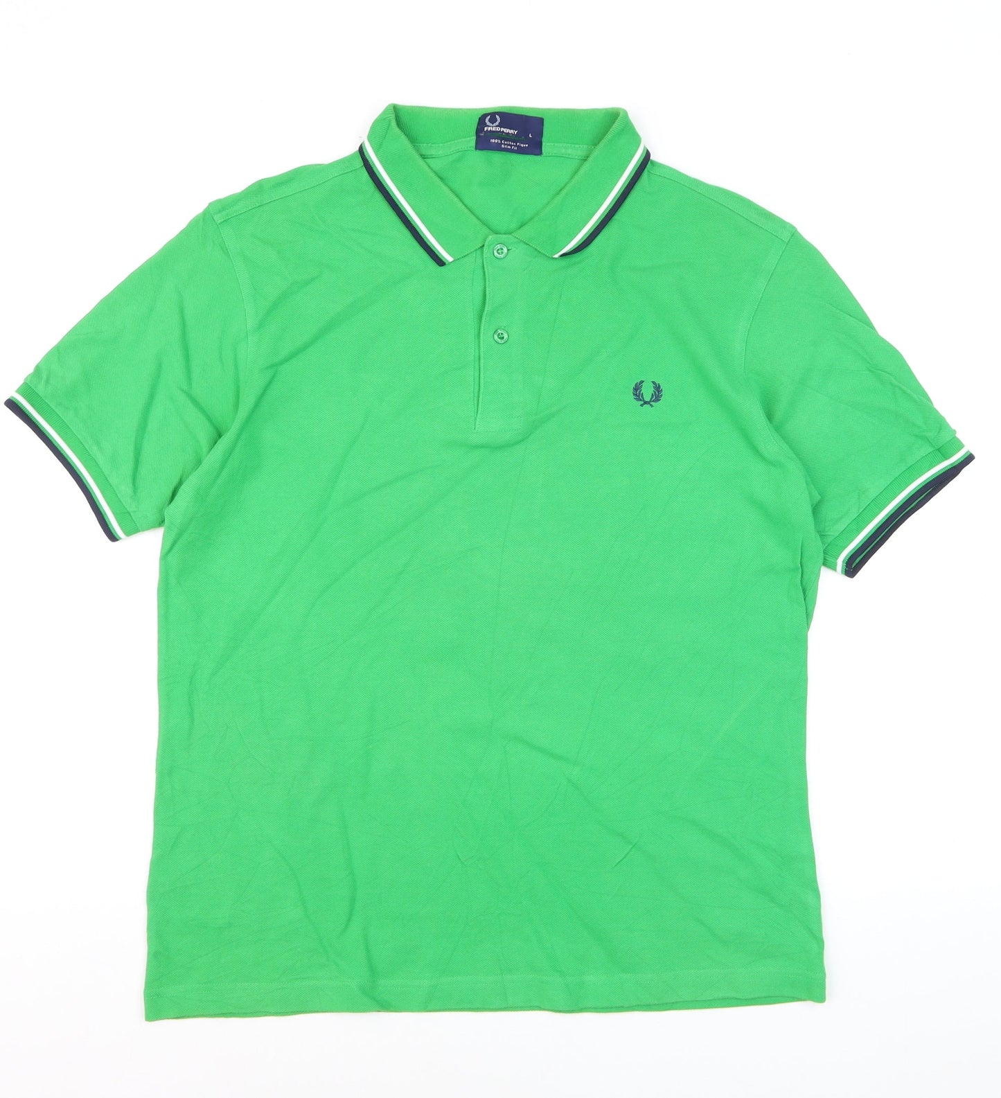 Fred Perry Men's Green Slim Fit Cotton Polo Shirt Size L