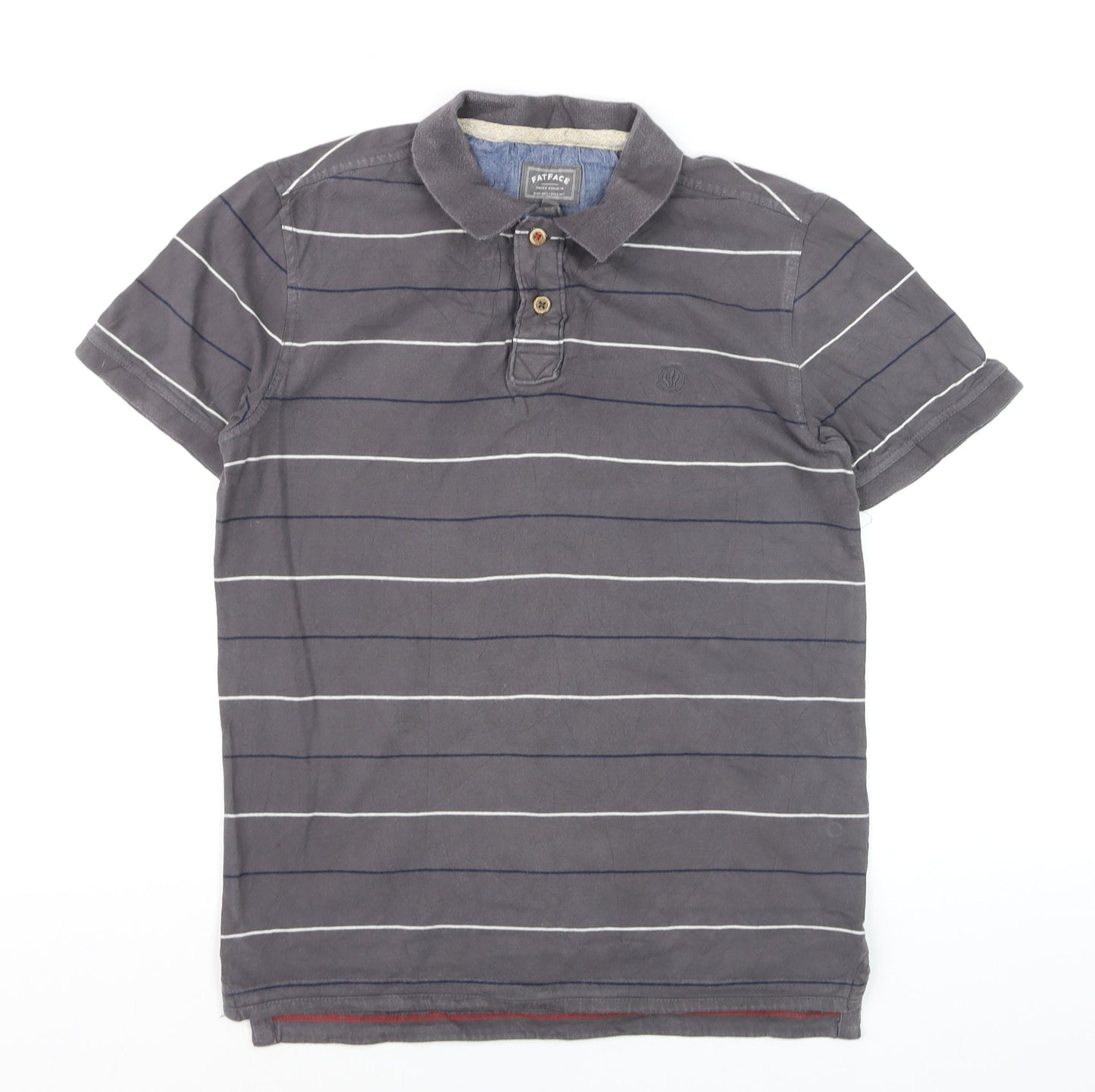 FatFace Men’s Grey Striped Polo Shirt Small Cotton Classic Fit