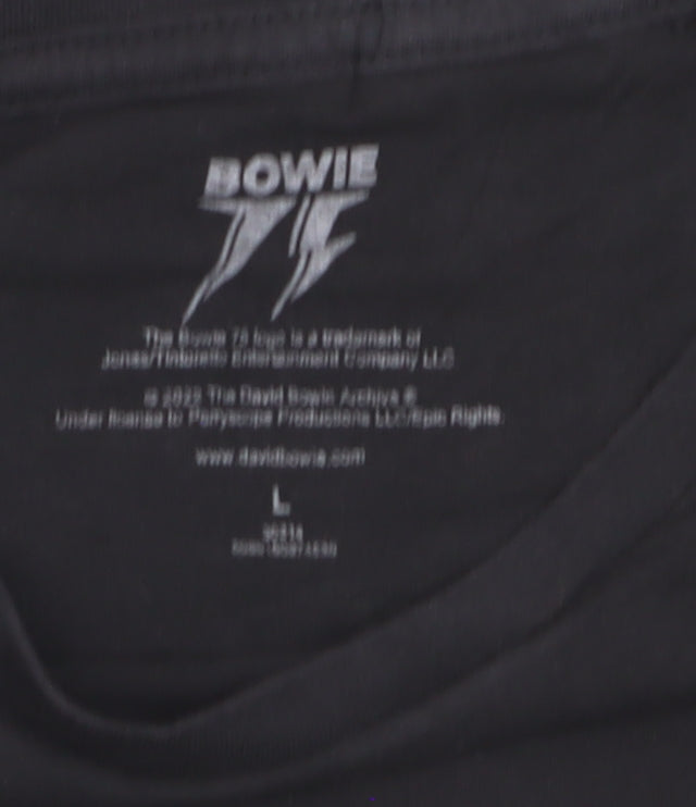 Bowie 75 Black Graphic Print Men's L T-Shirt - Music Retro Style
