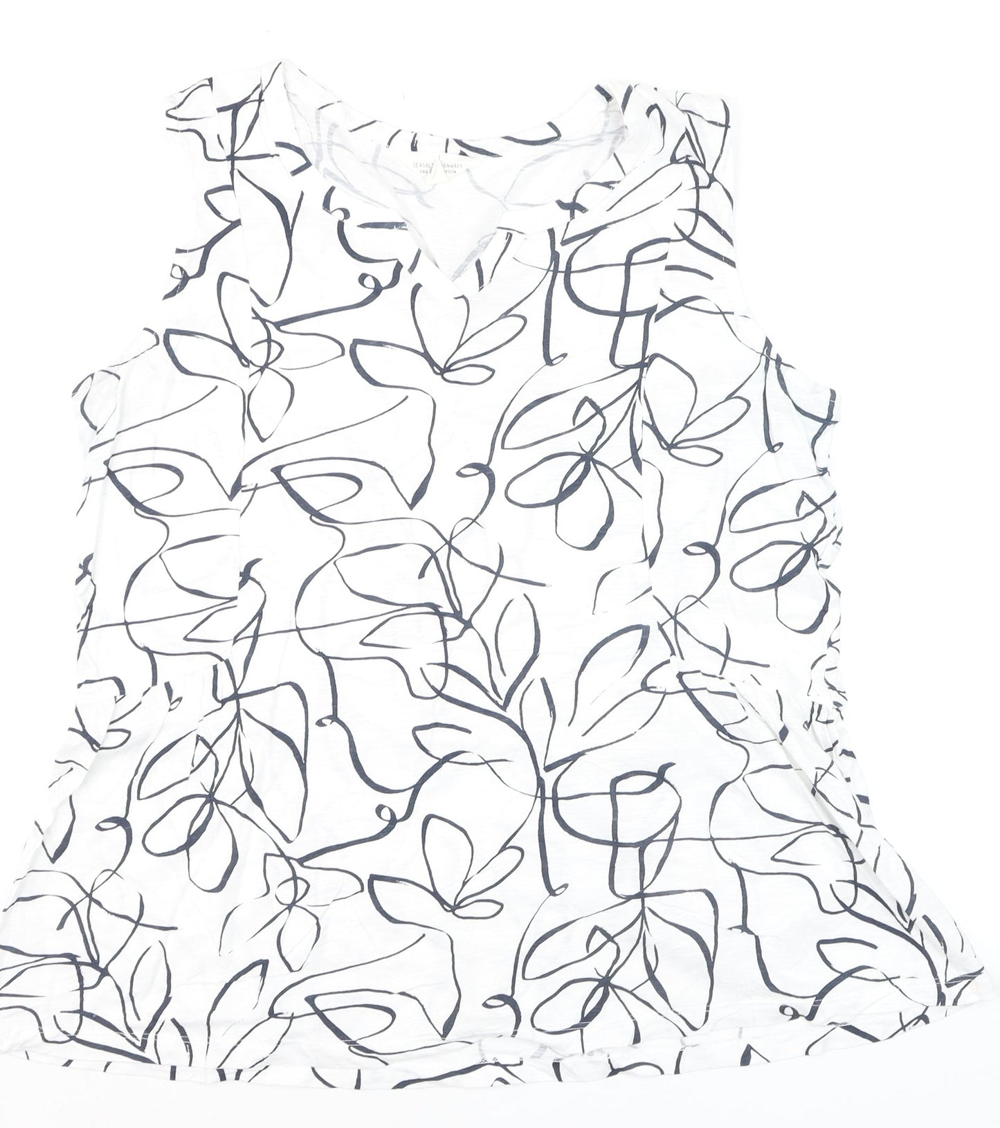 Seasalt Cornwall Women’s White Floral Cotton Sleeveless Tank Top L